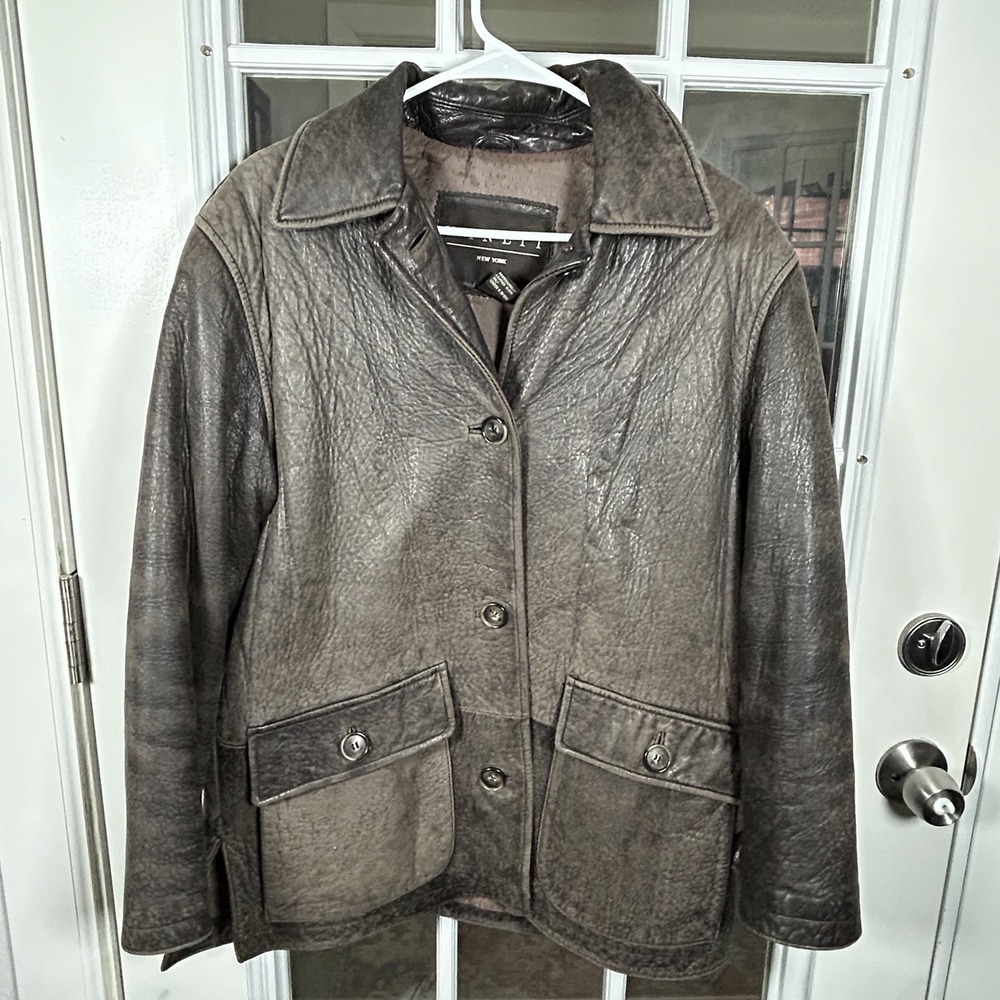 Winlit Genuine Leather Jacket Medium Brown Distressed Car Coat